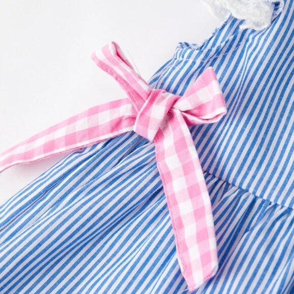 Back to School Pencil Girls Boutique Blue Striped Dress - Picture 3 of 6
